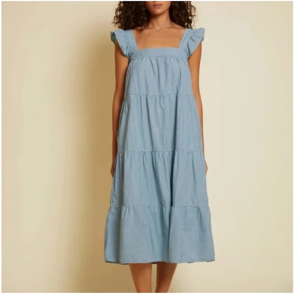NATION LTD Camille Midi Dress in Fresh Spritz Stripe Size Small Ruffle‎ Sleeves